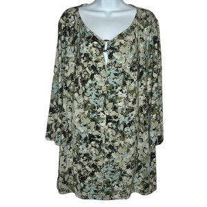 Belle Kim Gravel Women's Size 2X Green Liquid Knit 3/4 Sleeve Top